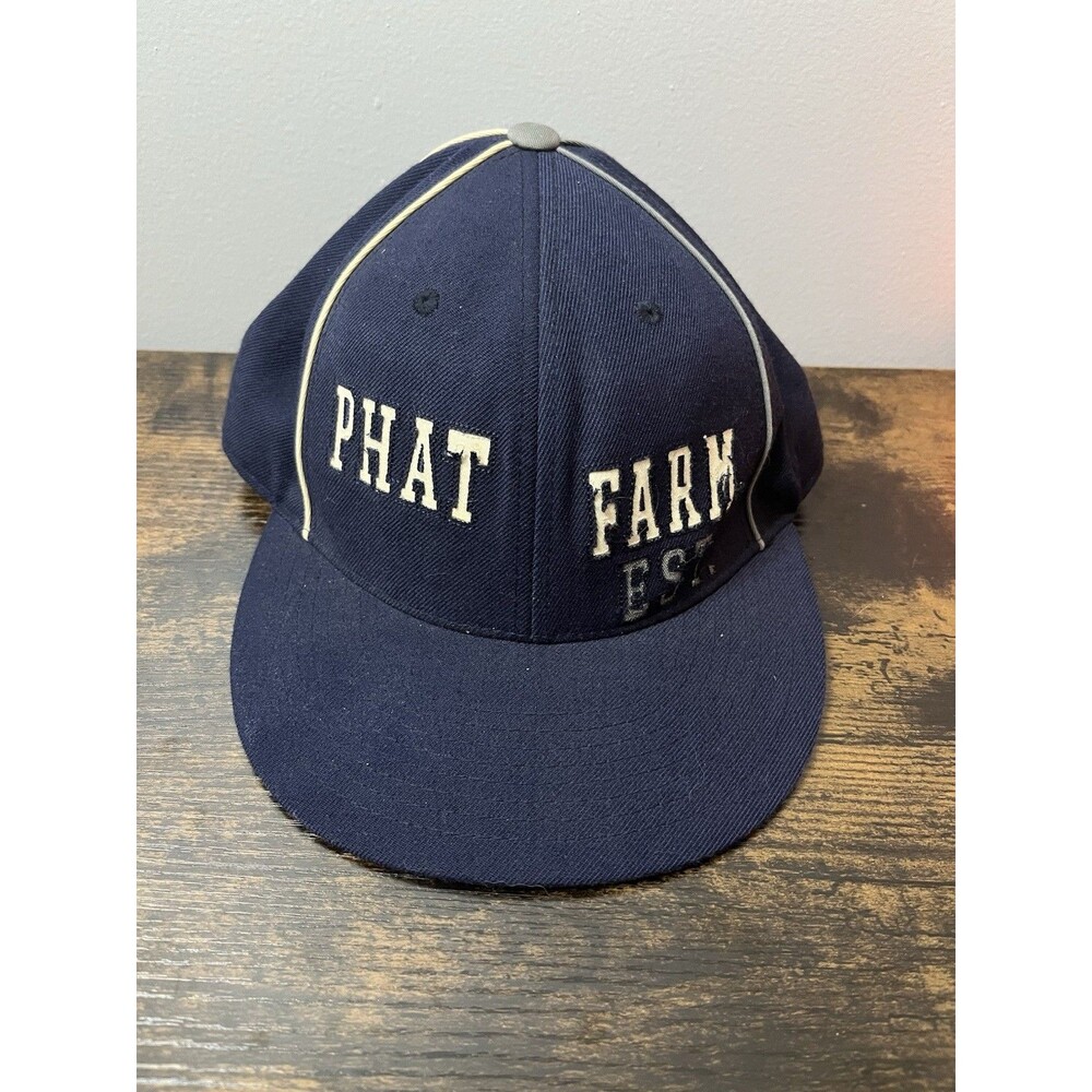 Vintage Phat Farm Fitted 7-1/4 Blue Baseball Cap Hip Hop Flat Bill Wool Acrylic